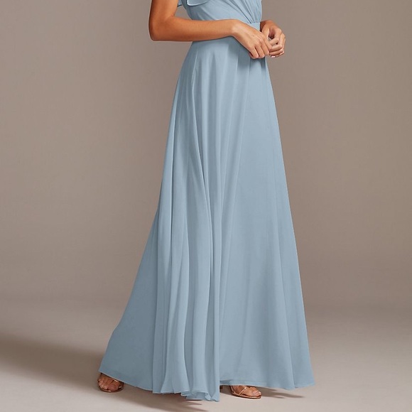 Dusty Blue Long Flutter Sleeve Dress - Picture 3 of 12